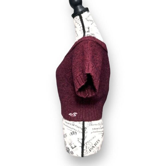 Hollister M Maroon Wool Blend Sweater Cropped Knit Boat Neck Short Sleeve Top - Picture 5 of 12